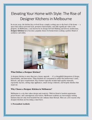 Elevating Your Home with Style The Rise of Designer Kitchens in Melbourne