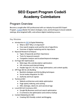 SEO Expert Program Codei5 Academy Coimbatore