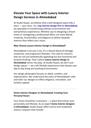 Luxury Interior Design Services in Ahmedabad | Studio Ruaan