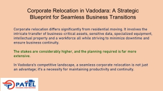 Corporate Relocation in Vadodara: A Seamless Business Transitions