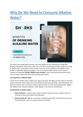 Why Do We Need to Consume Alkaline Water?