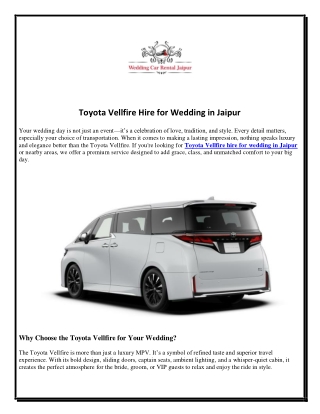 Toyota Vellfire Hire for Wedding in Jaipur