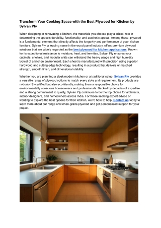 Transform Your Cooking Space with the Best Plywood for Kitchen by Sylvan Ply