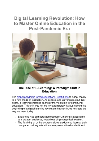 Digital Learning Revolution How to Master Online Education in the Post-Pandemic Era