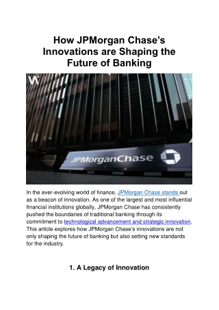 How JPMorgan Chase’s Innovations are Shaping the Future of Banking
