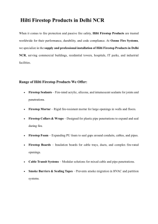 Hilti Firestop Products in Delhi NCR