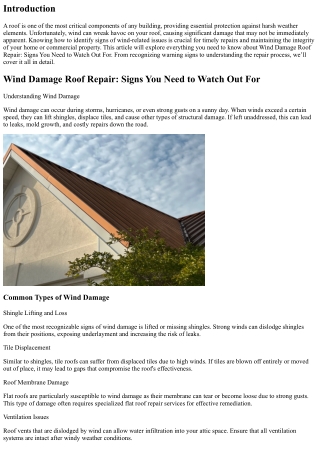 Wind Damage Roof Repair: Signs You Need to Watch Out For