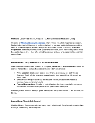 Westin Luxury Residences Gurgaon