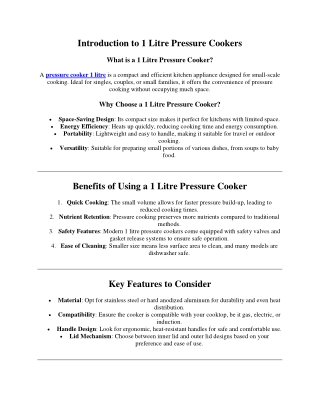 Essential Buying Guide for a Pressure Cooker 1 Litre