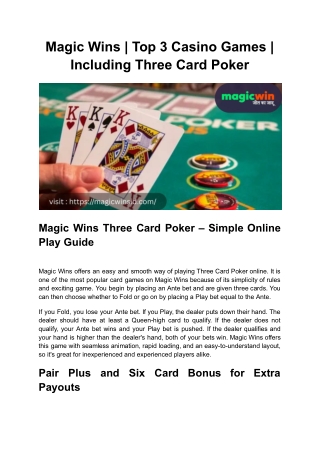 Magic Wins _ Top 3 Casino Games _ Including Three Card Poker