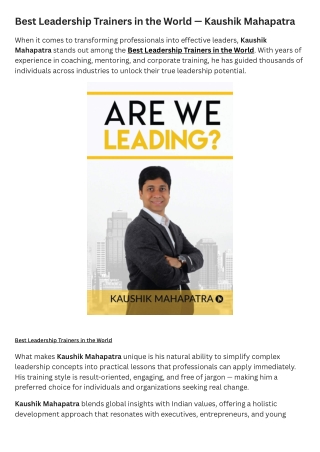 Best Leadership Trainers in the World — Kaushik Mahapatra