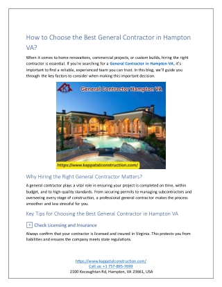 How to Choose the Best General Contractor in Hampton VA