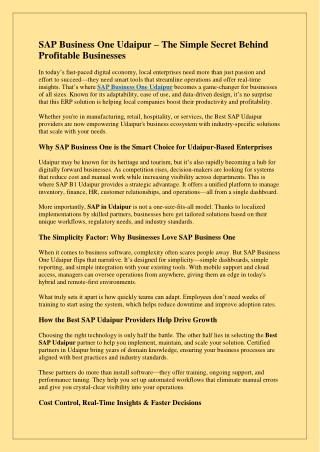 SAP Business One Udaipur – The Simple Secret Behind  Profitable Businesses