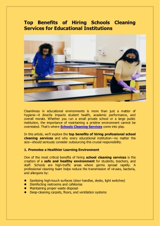 Top Benefits of Hiring Schools Cleaning Services for Educational Institutions