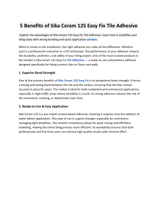 5 Benefits of Sika Ceram 125 Easy Fix Tile Adhesive