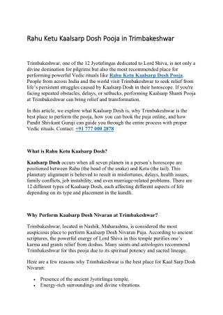 Rahu Ketu Kaalsarp Dosh Pooja in Trimbakeshwar