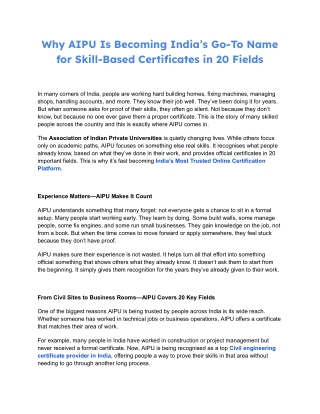 Why AIPU Is Becoming India’s Go-To Name for Skill-Based Certificates in 20 Fields