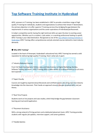 Top Software Training Institute in Hyderabad