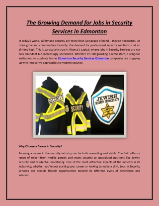 The Growing Demand for Jobs in Security Services in Edmonton