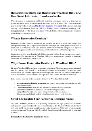 Restorative Dentistry and Dentures in Woodland Hills, CA How Sweet Life Dental Transforms Smiles