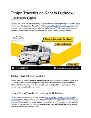 Tempo Traveller on Rent in Lucknow _ Lucknow Cabs