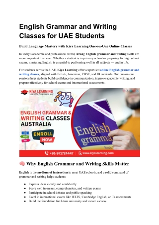 English Grammar and Writing Classes for UAE Students