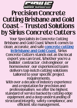 Precision Concrete Cutting Brisbane and Gold Coast | Sirius Concrete Cutters