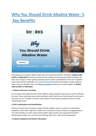 Why You Should Drink Alkaline Water :  5 Key Benefits