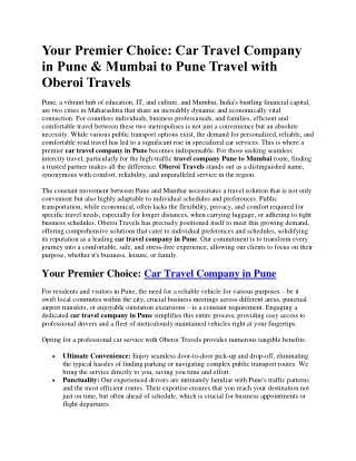 Mumbai to Pune Travel with Oberoi Travels
