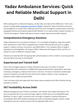 Yadav Ambulance Services Quick and Reliable Medical Support in Delhi