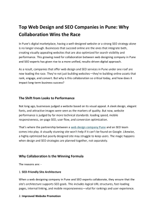 Top Web Design and SEO Companies in Pune Why Collaboration Wins the Race
