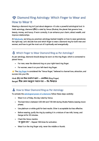 Which Finger to Wear Diamond Ring As Per Astrology (Male & Female Guide)