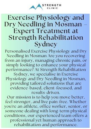 Expert Exercise Physiology and Dry Needling in Mosman  Strength Rehabilitation Sydney