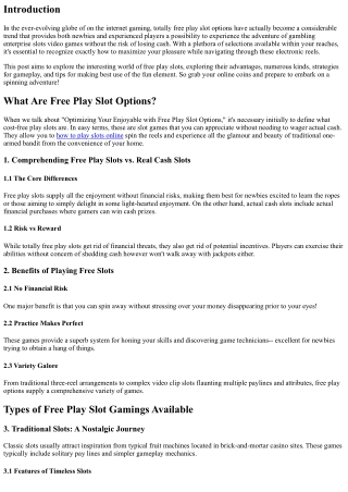 Optimizing Your Enjoyable with Free Play Slot Options