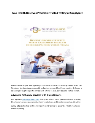 Your Health Deserves Precision: Trusted Testing at Simplycare