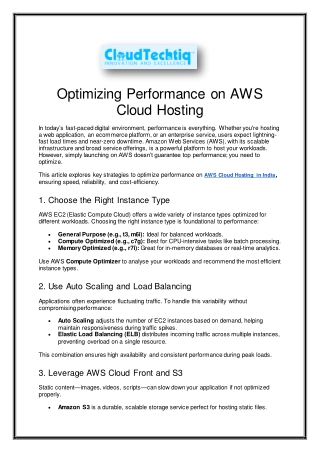 Optimizing Performance on AWS Cloud Hosting