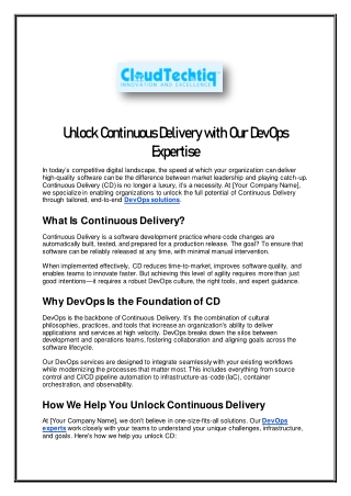 Unlock Continuous Delivery with Our DevOps Expertise