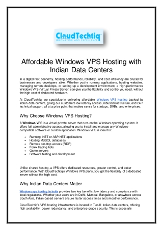 Affordable Windows VPS Hosting with Indian Data Centers