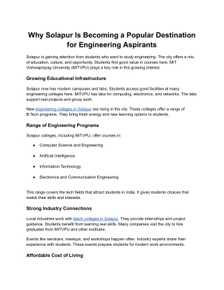Why Solapur Is Becoming a Popular Destination for Engineering Aspirants