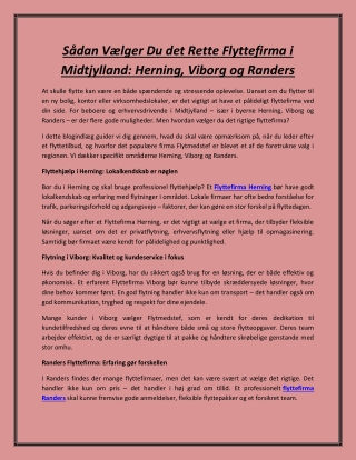 Sådan Vælger Du det Rette Flyttefirma i Midtjylland: Herning, Viborg og Randers