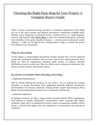 Choosing the Right Piezo Ring for Your Project: A Complete Buyer’s Guide