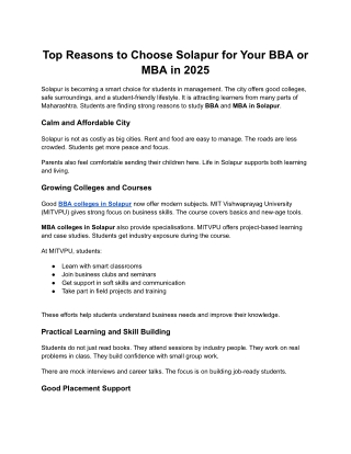 Top Reasons to Choose Solapur for Your BBA or MBA in 2025