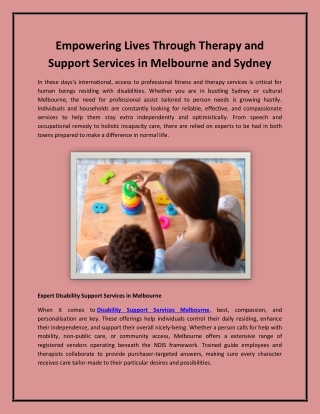 Empowering Lives Through Therapy and Support Services in Melbourne and Sydney