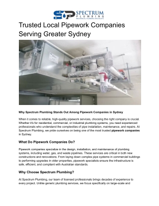 Trusted Local Pipework Companies Serving Greater Sydney