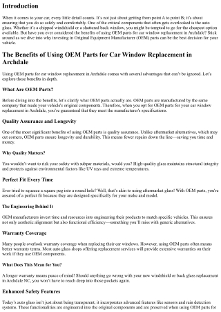 The Benefits of Using OEM Parts for Car Window Replacement in Archdale