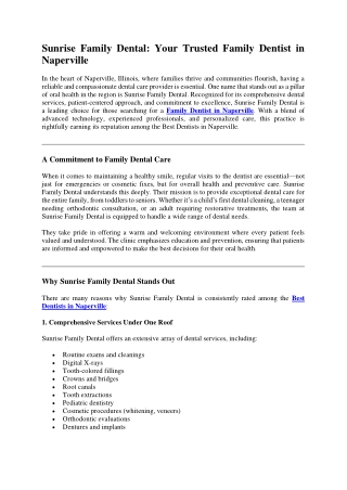Sunrise Family Dental Your Trusted Family Dentist in Naperville
