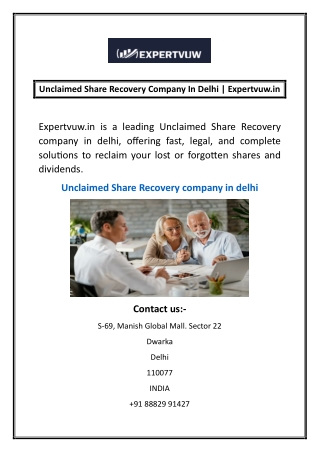 Unclaimed Share Recovery Company In Delhi | Expertvuw.in