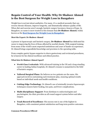Regain Control of Your Health_ Why Dr Shabeer Ahmed is the Best Surgeon for Weight Loss in Bangalore
