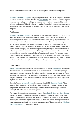 Khakee The Bihar Chapter Review – A Riveting Dive into Crime and Justice