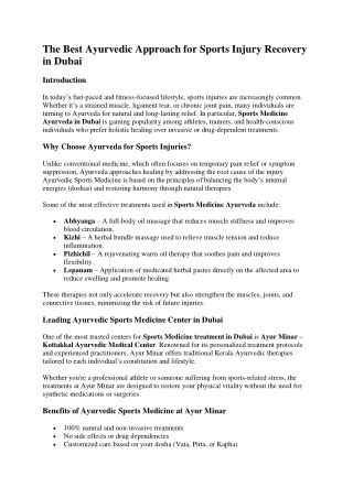 Sports Medicine Ayurveda in Dubai